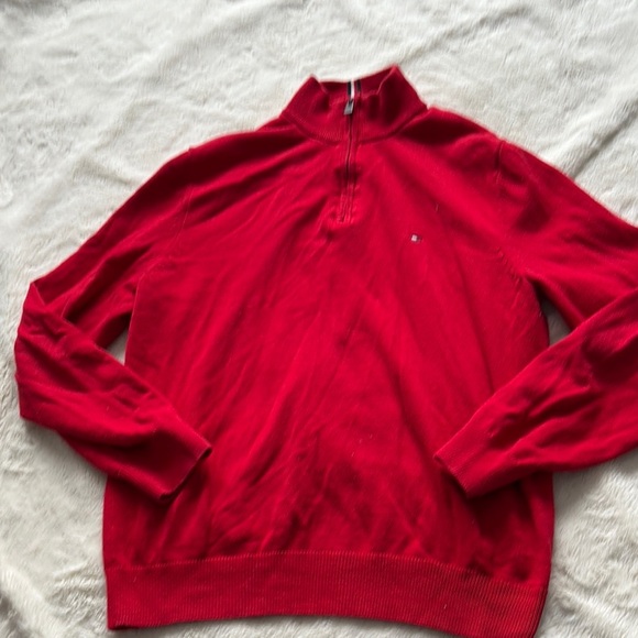 Tommy Hilfiger Red Quarter-Zip Sweater – Size Medium | Preppy Casual Staple | - Picture 1 of 6